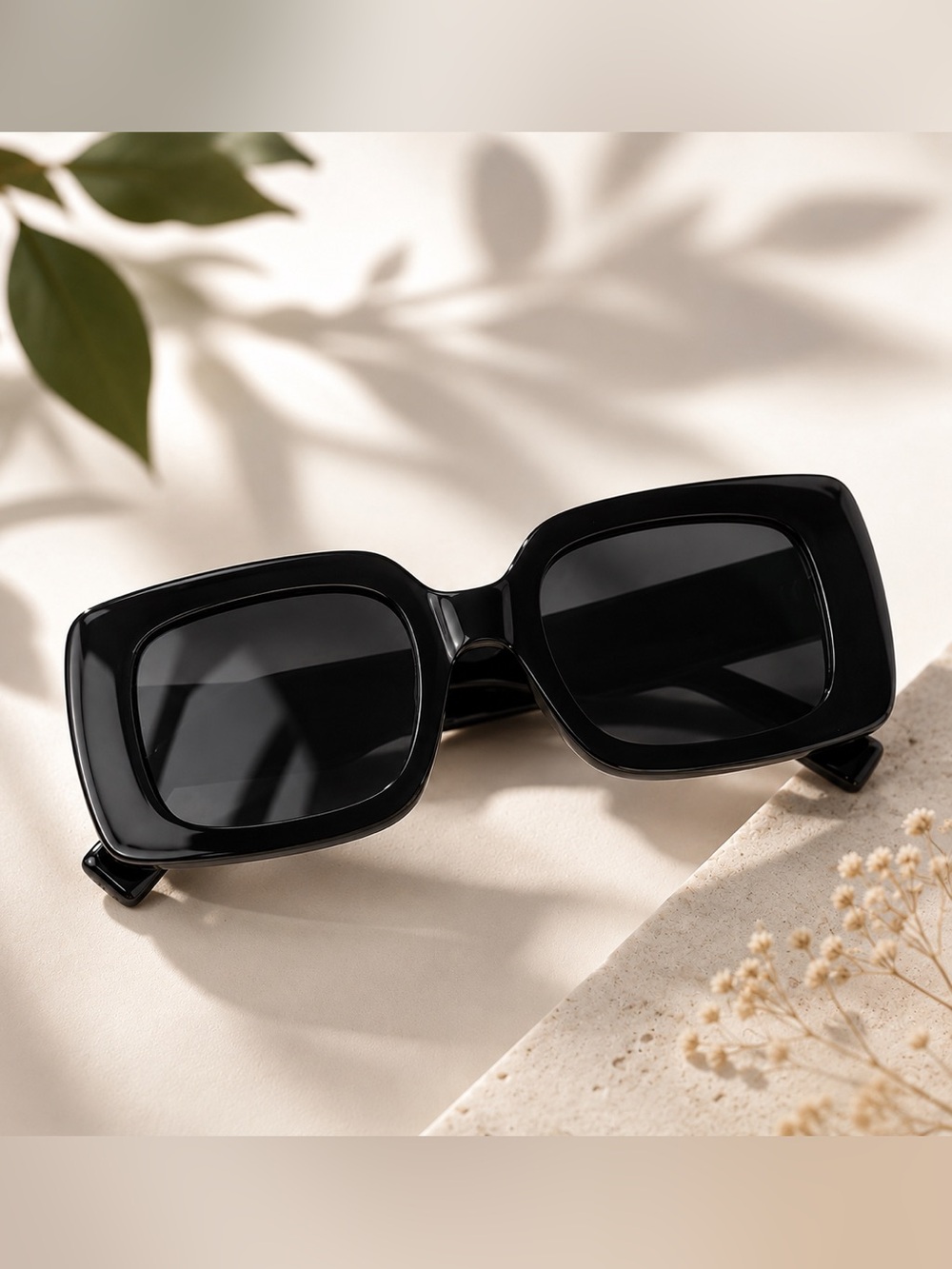 Black Oversized Square Sunglasses Thick Frame Retro Fashion Unbranded